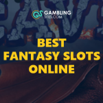 Best Fantasy Slots Online text centered, slot game image in background