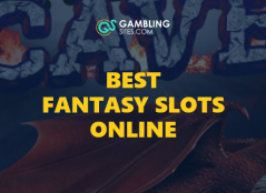 Best Fantasy Slots Online text centered, slot game image in background