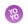 Yoyo Casino logo, purple icon and white text on a white background