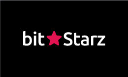 BitStarz logo, white text and a red-colored star on a black background