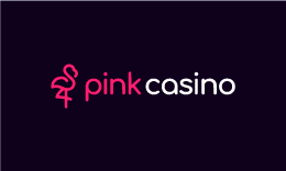 Pink Casino logo, pink flamingo outline with pink and white text on black background