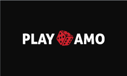 PlayAmo logo, red die with white text on black background