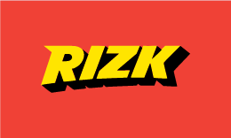 Rizk Casino logo, yellow and black text on a red background