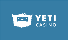 Yeti Casino logo, white yeti and text on a blue background