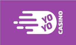 Yoyo Casino logo, white icon and text on a purple background