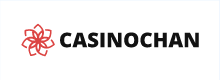 CasinoChan logo, red spiral design with black text on a white background