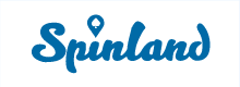 Spinland logo, blue text on white background