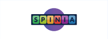 Spinia Casino logo, green, yellow, orange, purple, and blue text over a purple circle and white background