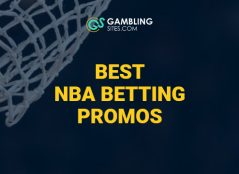 Best NBA Betting Promos text centered, basketball going through hoop in background