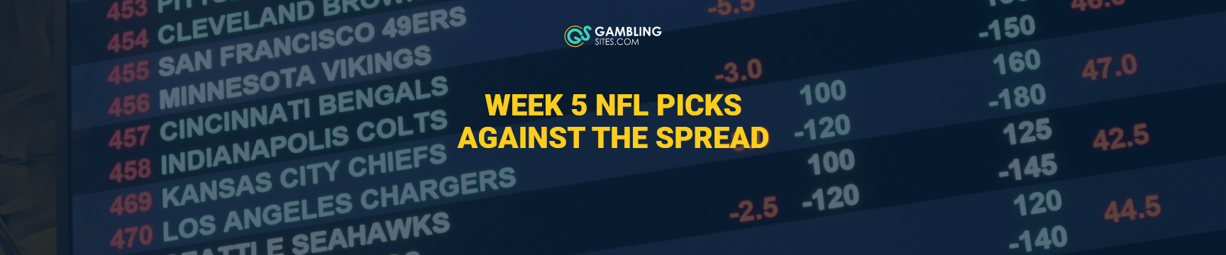 Week 5 NFL Picks Against the Spread text centered, betting imagery in background