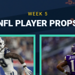 Week 5 NFL Player Props text centered, Justin Jefferson and CeeDee Lamb featured in boxes, betting imagery in background