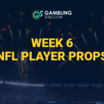 Week 6 NFL Player Props text centered, football stadium image in background