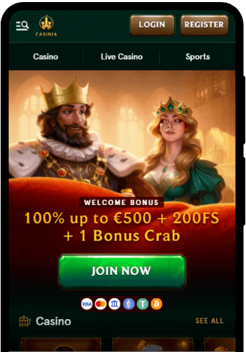 Casinia Casino lobby on a mobile device