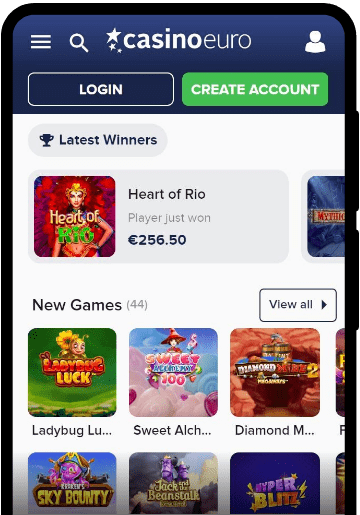 Casino Euro lobby on a mobile device