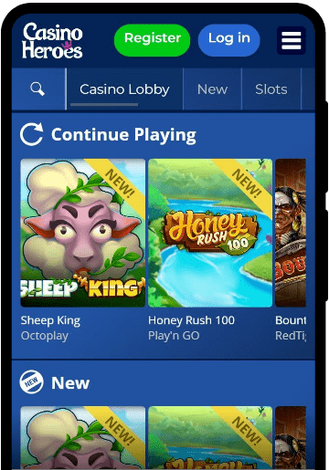 Casino Heroes lobby on a mobile device