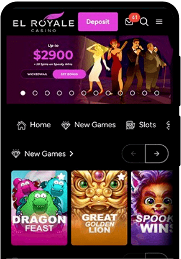 El Royale Casino lobby on a mobile device