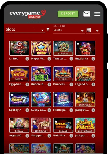 EveryGame lobby on a mobile device