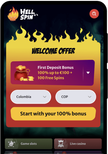 Hell Spin Casino lobby on a mobile device