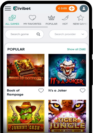 Ivibet lobby on a mobile device