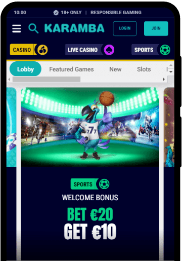 Karamba Casino lobby on a mobile device