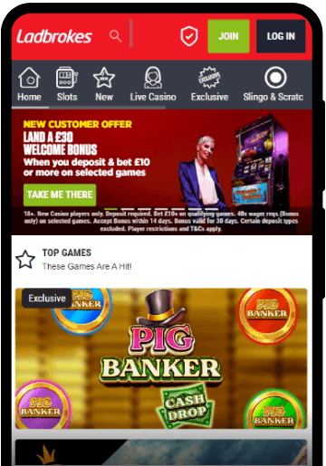 Ladbrokes lobby on a mobile device