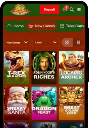 Lucky Hippo Casino lobby on a mobile device