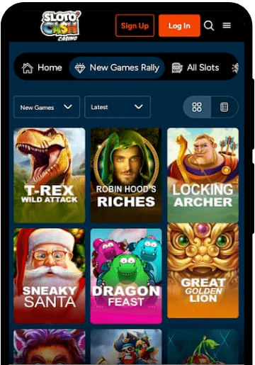 Sloto Cash Casino lobby on a mobile device