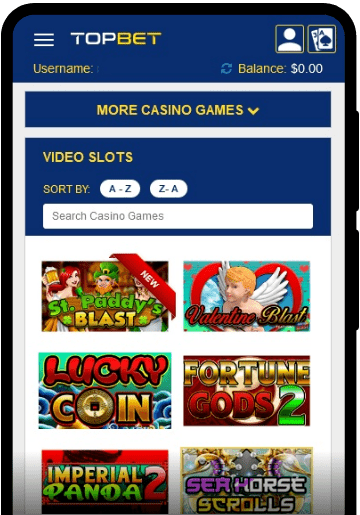 TopBet lobby on a mobile device