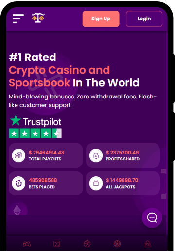 TrustDice Casino lobby on a mobile device