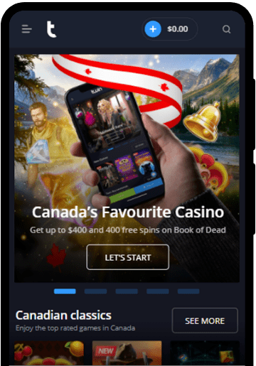 Twin Casino lobby on a mobile device