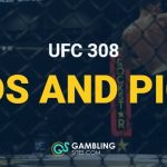 UFC 308 odds and picks text centered, UFC image in background