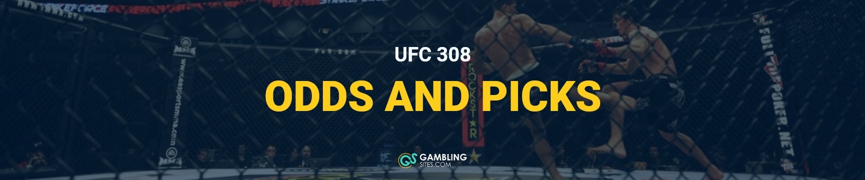 UFC 308 odds and picks text centered, UFC image in background