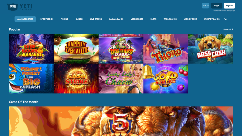 yeti casino screenshot games