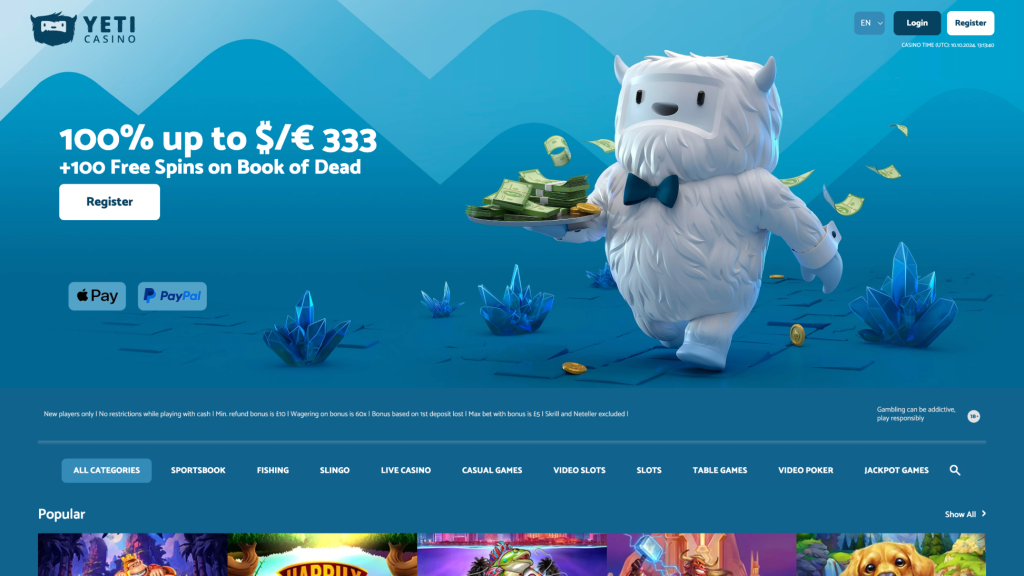 yeti casino homepage