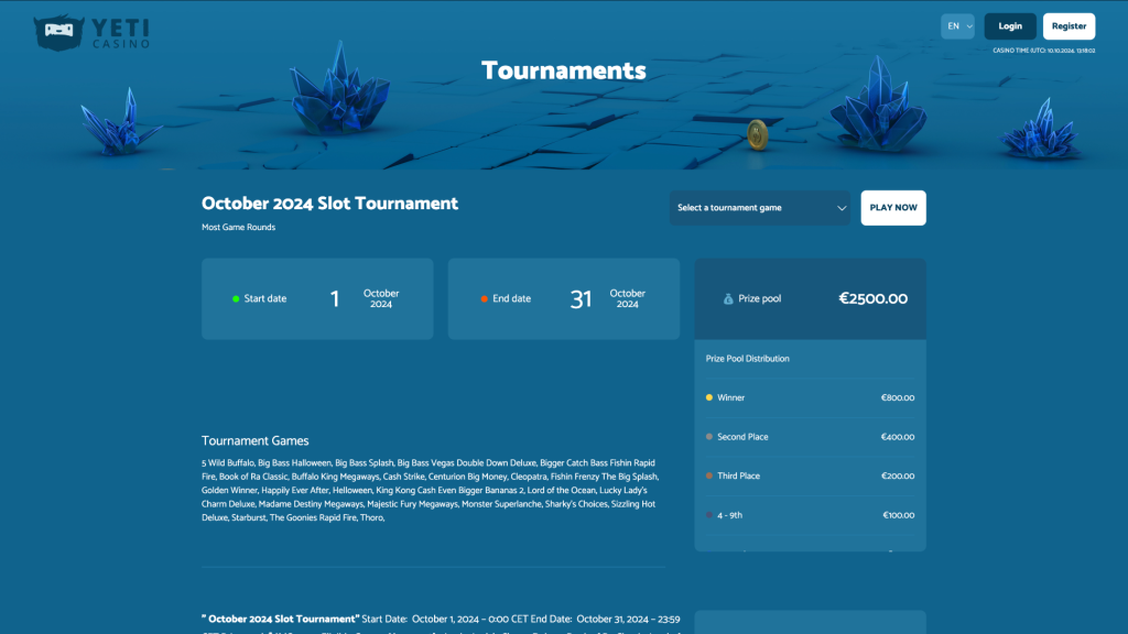 yeti casino tournaments