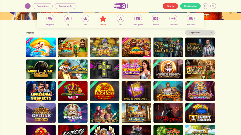 Yoyo casino game selection