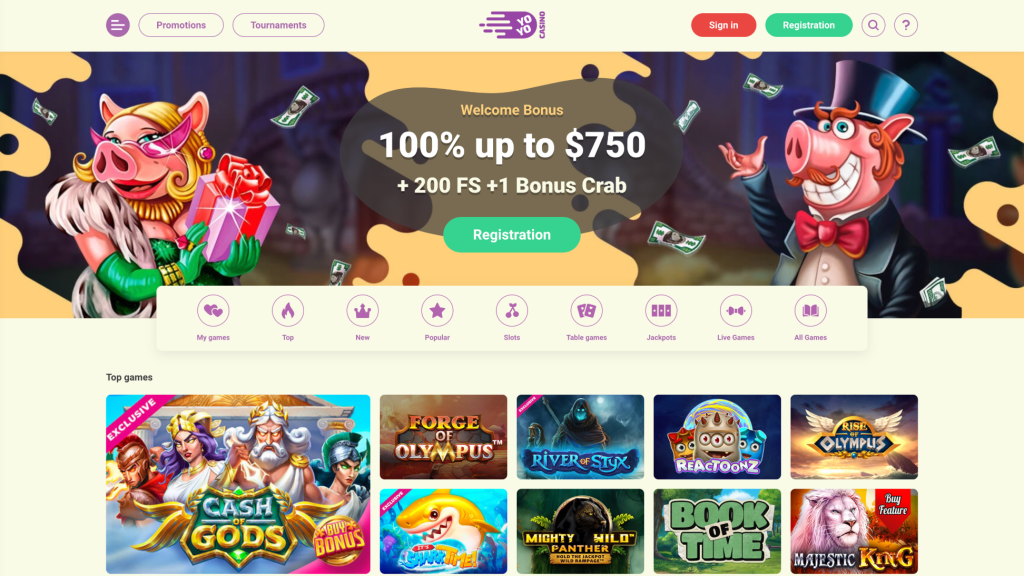 Yoyo casino homepage screenshot