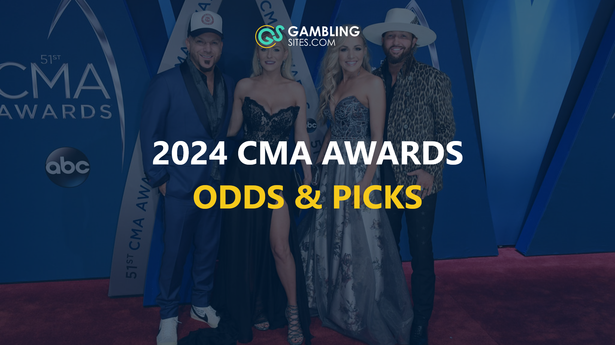 2024 CMA Awards Odds & Picks text centered, cma awards image in background