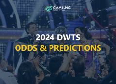 2024 Dancing With the Stars Odds and Predictions text centered, DWTS image in background