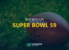 Best Bets for Super Bowl 59 text centered, football on grass in background