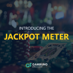 Introducing the Jackpot Meter text centered, casino chips and cards in background