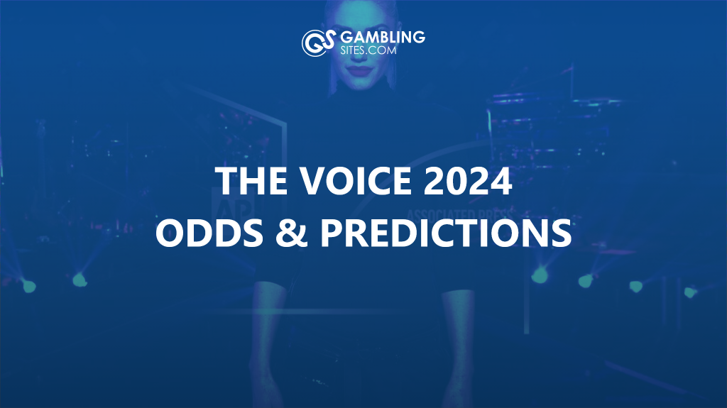 The Voice 2024 Odds & Predictions text centered, Gwen Stefani in background