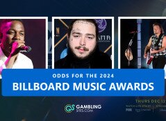 Odds for the 2024 Billboard Music Awards text centered, images from left to right of Kendrick Lamar, Post Malone, and Morgan Wallen