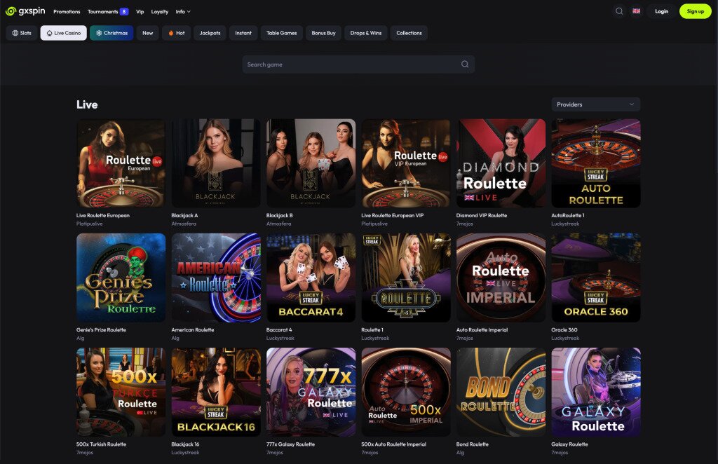 GXSpin live casino screenshot