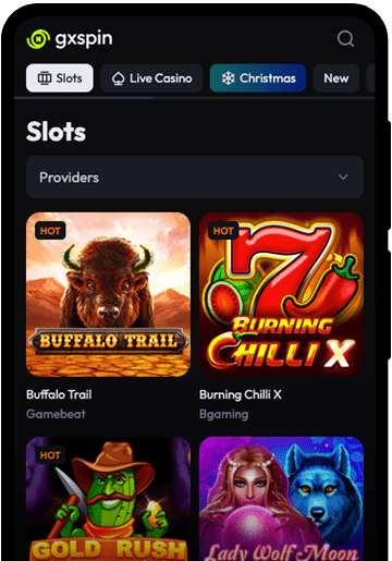 GXSpin casino mobile website screenshot