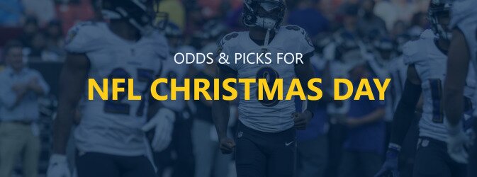 Odds & Picks for NFL Christmas Day text centered, Lamar Jackson in background