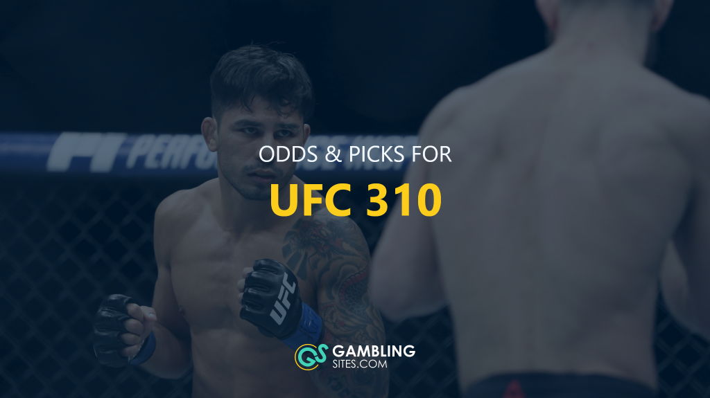 Odds & Picks for UFC 310 text centered, Alexandre Pantoja in background