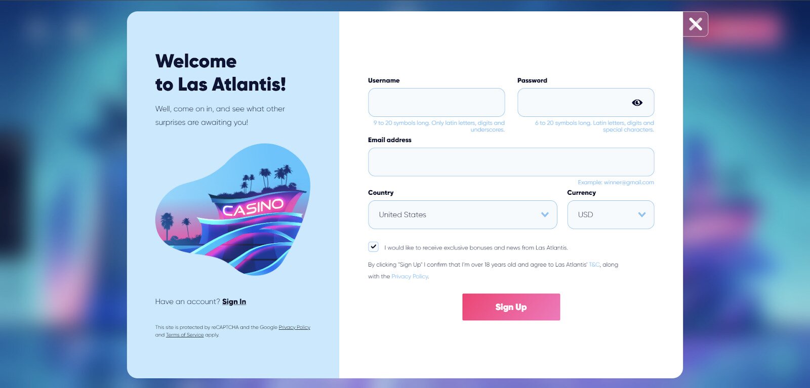 SIgn Up Las Atlantis