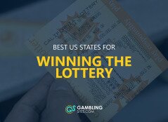 Best US States for Winning the Lottery text centered with a lottery ticket image in the background