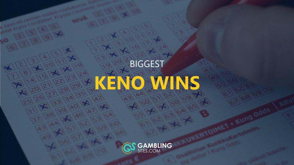 Biggest Keno Wins text centered, keno card image in background